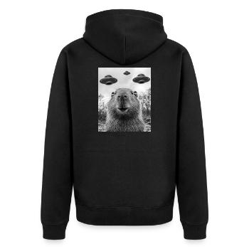 Capybara Selfie with UFO - Unisex Premium Organic Zip Hoodie - black - Back - Nico (187cm)