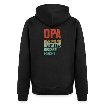Opa Der Mann Der Alles Besser Macht Retro - Unisex Premium Bio Zip Hoodie - Schwarz - Hinten - Nico (187cm)