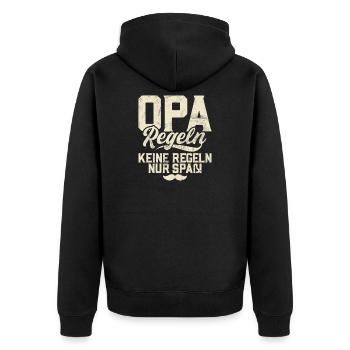 Opa Regeln Keine Regeln Nur Spaß - Unisex Premium Bio Zip Hoodie - Schwarz - Hinten - Nico (187cm)