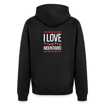 Ich liebe Berge  - Unisex Premium Bio Zip Hoodie - Schwarz - Hinten - Nico (187cm)