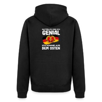 Genial ich kome aus dem Osten ossi Spruch DDR - Unisex Premium Organic Zip Hoodie - black - Back - Nico (187cm)