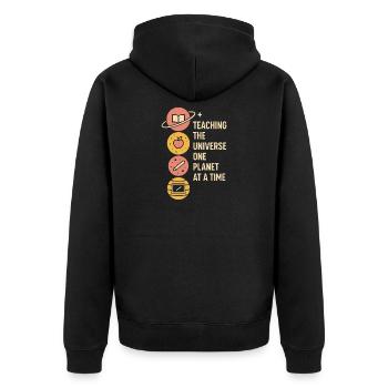 Spacecore Cosmic Humor Galaxy Universe Zitat - Unisex Premium Bio Zip Hoodie - Schwarz - Hinten - Nico (187cm)