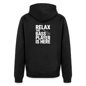 Entspannt euch, der Bassist ist da! - Unisex Premium Bio Zip Hoodie - Schwarz - Hinten - Nico (187cm)
