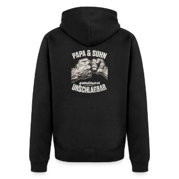 Papa und Sohn Faust gemeinsam unschlagbar - Unisex Premium Bio Zip Hoodie - Schwarz - Hinten - Nico (187cm)