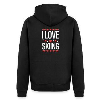 I Love Skiing Herzensdesign - Unisex Premium Bio Zip Hoodie - Schwarz - Hinten - Nico (187cm)