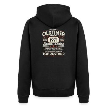 Oldtimer_1971_Jahrgang_Vintage_Retro_Geburtstag - Unisex Premium Bio Zip Hoodie - Schwarz - Hinten - Nico (187cm)