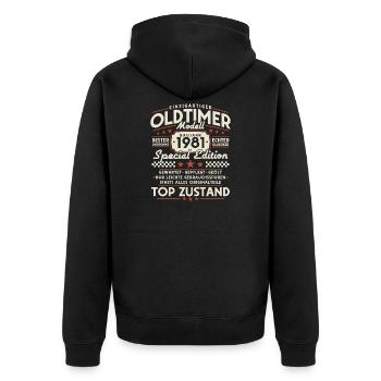 Oldtimer_1981_Jahrgang_Retro_Geburtstag Geschenk - Unisex Premium Bio Zip Hoodie - Schwarz - Hinten - Nico (187cm)