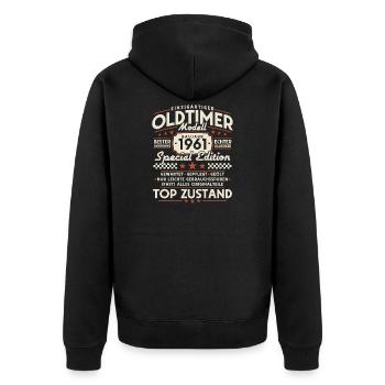 Oldtimer_1961_Jahrgang_Vintage_Retro_Geburtstag - Unisex Premium Bio Zip Hoodie - Schwarz - Hinten - Nico (187cm)