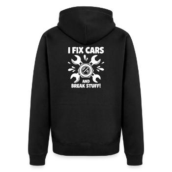 Ich repariere Autos und zerlege Zeug - Unisex Premium Bio Zip Hoodie - Schwarz - Hinten - Nico (187cm)