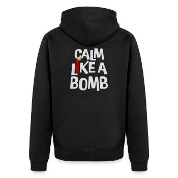 Calm Like Bomb Paradox Irony Humor Explosive Joke - Unisex Premium Organic Zip Hoodie - black - Back - Nico (187cm)