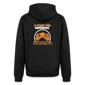 Gamer Gaming Vater Vatertag Spruch Zocken Papa - Unisex Premium Bio Zip Hoodie - Schwarz - Hinten - Nico (187cm)