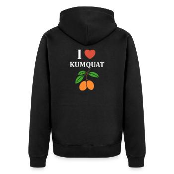 J'aime Kumquat et ses fruits orange - Veste à capuche bio Premium Unisexe - noir - Dos - Nico (187cm)