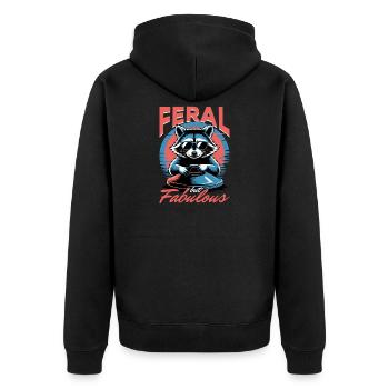Funny Raccoon - Unisex Premium Bio Zip Hoodie - Schwarz - Hinten - Nico (187cm)