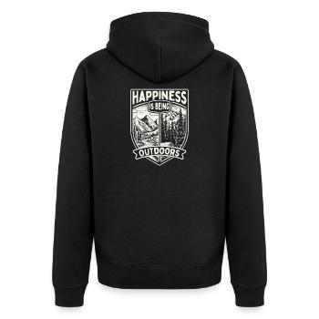 Glück ist, draußen zu sein, Natur, Wandern, Humor, - Unisex Premium Bio Zip Hoodie - Schwarz - Hinten - Nico (187cm)