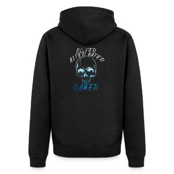 Gamer Gaming Vater Vatertag Spruch Zocken Papa - Unisex Premium Bio Zip Hoodie - Schwarz - Hinten - Nico (187cm)