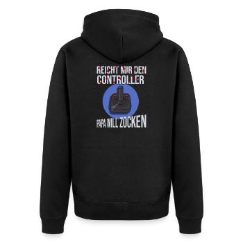 Gamer Gaming Vater Vatertag Spruch Zocken Papa - Unisex Premium Bio Zip Hoodie - Schwarz - Hinten - Nico (187cm)