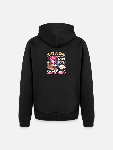 Anime Ramen Sketching Girl - Unisex Premium Organic Zip Hoodie - black