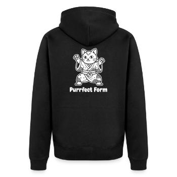 Kampfkunst Katze Purrfect Form Design - Unisex Premium Bio Zip Hoodie - Schwarz - Hinten - Nico (187cm)
