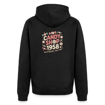 Vintage Confectionery Advertising - Unisex Premium Organic Zip Hoodie - black - Back - Nico (187cm)