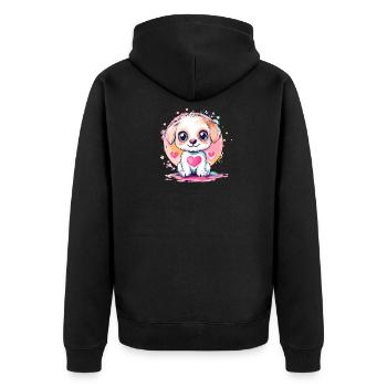 Kleiner Herzliebling Welpe - Unisex Premium Bio Zip Hoodie - Schwarz - Hinten - Nico (187cm)