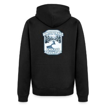 Winterwanderwege endloses Wanderabenteuer - Unisex Premium Bio Zip Hoodie - Schwarz - Hinten - Nico (187cm)