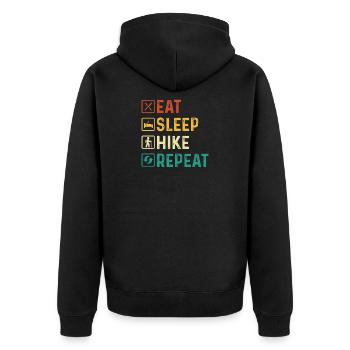Essen Schlaf Wanderung Wiederholen Lustiger Trail Liebhaber Zitat - Unisex Premium Bio Zip Hoodie - Schwarz - Hinten - Nico (187cm)