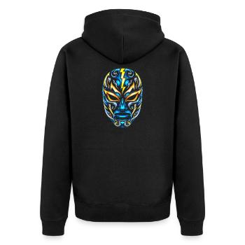 Masques Flash Lucha Bleu Néon Or - Veste à capuche bio Premium Unisexe - noir - Dos - Nico (187cm)