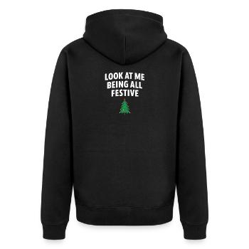 Schau mich an, wie ich ganz festlich bin, Weihnachtsbaum - Unisex Premium Bio Zip Hoodie - Schwarz - Hinten - Nico (187cm)