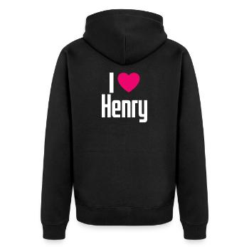 I Love Henry Pinkes Herz Ich liebe Henry - Unisex Premium Bio Zip Hoodie - Schwarz - Hinten - Nico (187cm)