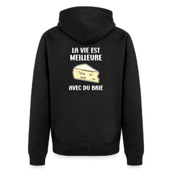Humor brie cheese - Unisex Premium Organic Zip Hoodie - black - Back - Nico (187cm)