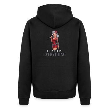 Ich Kann Alles Reparieren Powerfrau Illustration - Unisex Premium Bio Zip Hoodie - Schwarz - Hinten - Nico (187cm)