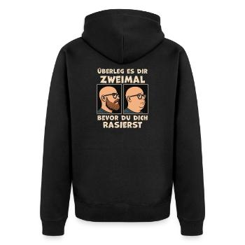 Vorher Nachher Rasurwitz Bartträger - Unisex Premium Bio Zip Hoodie - Schwarz - Hinten - Nico (187cm)