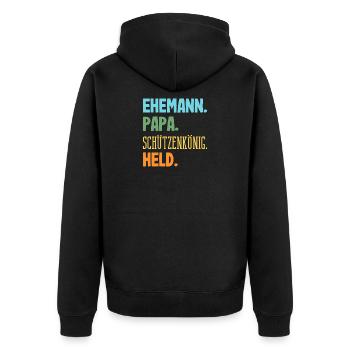 Ehemann Papa Schützenkönig Lustiger Schützenfest - Unisex Premium Bio Zip Hoodie - Schwarz - Hinten - Nico (187cm)