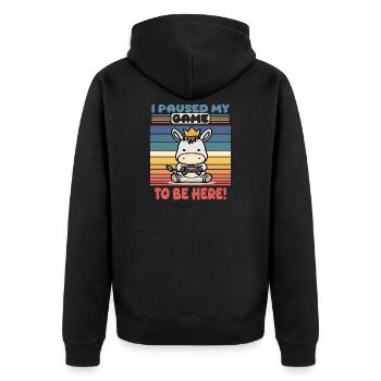 i paused my gam to be here - Unisex Premium Organic Zip Hoodie - black - Back - Nico (187cm)