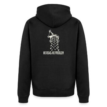 Adventure Mode – No Road No Problem - Unisex Premium Organic Zip Hoodie - black - Back - Nico (187cm)