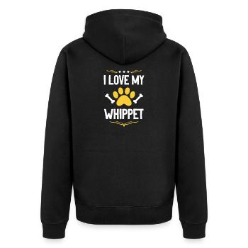 Whippet Liebe Pfotenkunst - Unisex Premium Bio Zip Hoodie - Schwarz - Hinten - Nico (187cm)