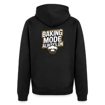 Backmodus Immer An - Unisex Premium Bio Zip Hoodie - Schwarz - Hinten - Nico (187cm)