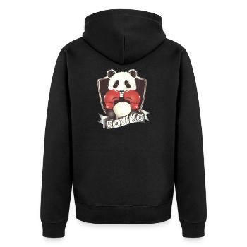 Boxender Panda – Lustiges Tiermotiv - Unisex Premium Bio Zip Hoodie - Schwarz - Hinten - Nico (187cm)