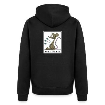 Drôle de fléchettes motif comique. JUSTE DES FLÉCHETTES - Veste à capuche bio Premium Unisexe - noir - Dos - Nico (187cm)