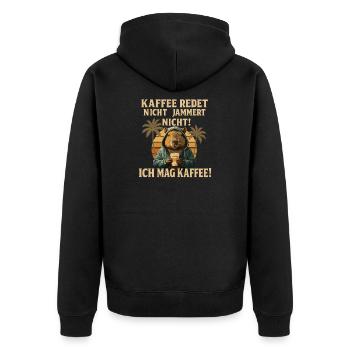 Capybara Kaffee Spruch Retro - Unisex Premium Bio Zip Hoodie - Schwarz - Hinten - Nico (187cm)