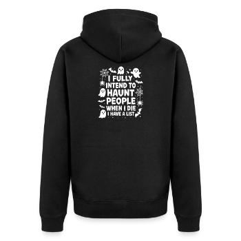 Ich werde die Leute verfolgen, wenn ich sterbe. Sa - Unisex Premium Bio Zip Hoodie - Schwarz - Hinten - Nico (187cm)