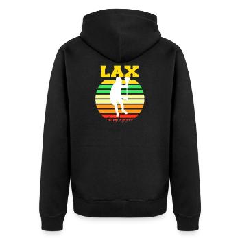 Silhouette de joueur de crosse LAX Retro Sunset - Veste à capuche bio Premium Unisexe - noir - Dos - Nico (187cm)
