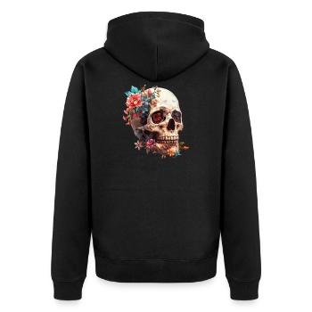Skull, skull with flowers - Unisex Premium Organic Zip Hoodie - black - Back - Nico (187cm)