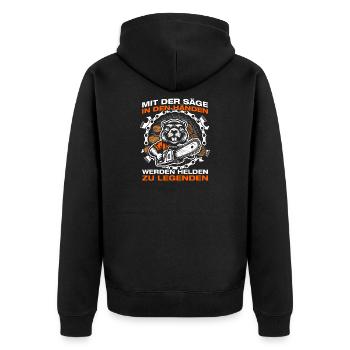 Making wood with the saw Chainsaw lumberjack - Unisex Premium Organic Zip Hoodie - black - Back - Nico (187cm)
