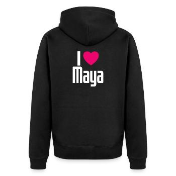 I Love Maya Pinkes Herz Ich liebe Maya - Unisex Premium Bio Zip Hoodie - Schwarz - Hinten - Nico (187cm)