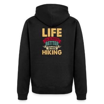 Wandern Wanderer Bergsteiger Geschenk - Unisex Premium Bio Zip Hoodie - Schwarz - Hinten - Nico (187cm)