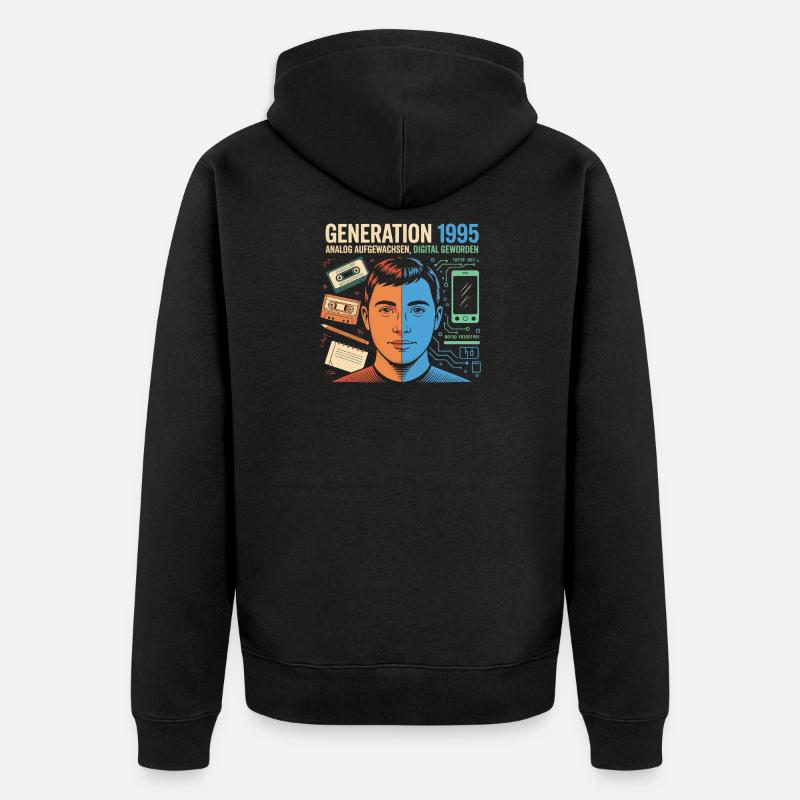 Generation 1995: Analog trifft Digital - Unisex Premium Bio Zip Hoodie - Schwarz