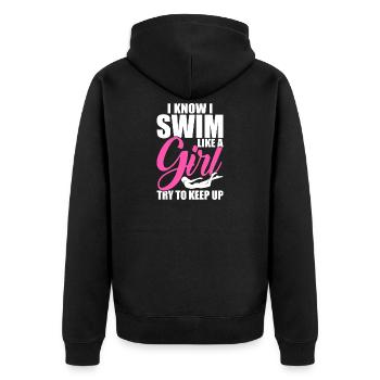 Schwimmen Wassersport Schwimmer Geschenke - Unisex Premium Bio Zip Hoodie - Schwarz - Hinten - Nico (187cm)