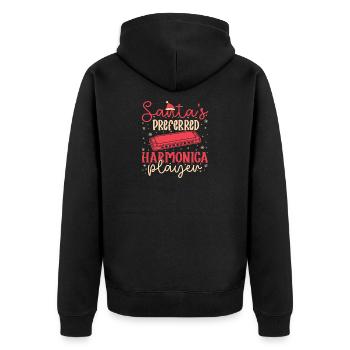 Funny Harmonica Player Santa´s Preferred Harmonica - Unisex Premium Bio Zip Hoodie - Schwarz - Hinten - Nico (187cm)