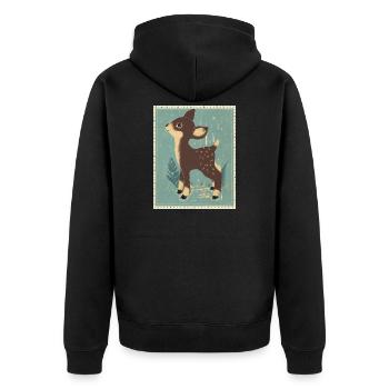 Deer in the retro forest - Unisex Premium Organic Zip Hoodie - black - Back - Nico (187cm)